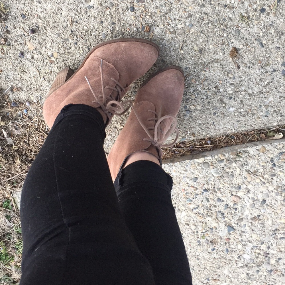 Beige/Tan Lace-up Booties with Wooden Heel